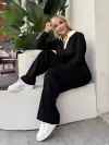 KADIN BÜYÜK BEDEN GÖMLEK YAKA DETAY LİKRALI KRİSTAL İKİ İPLİK TAKIM