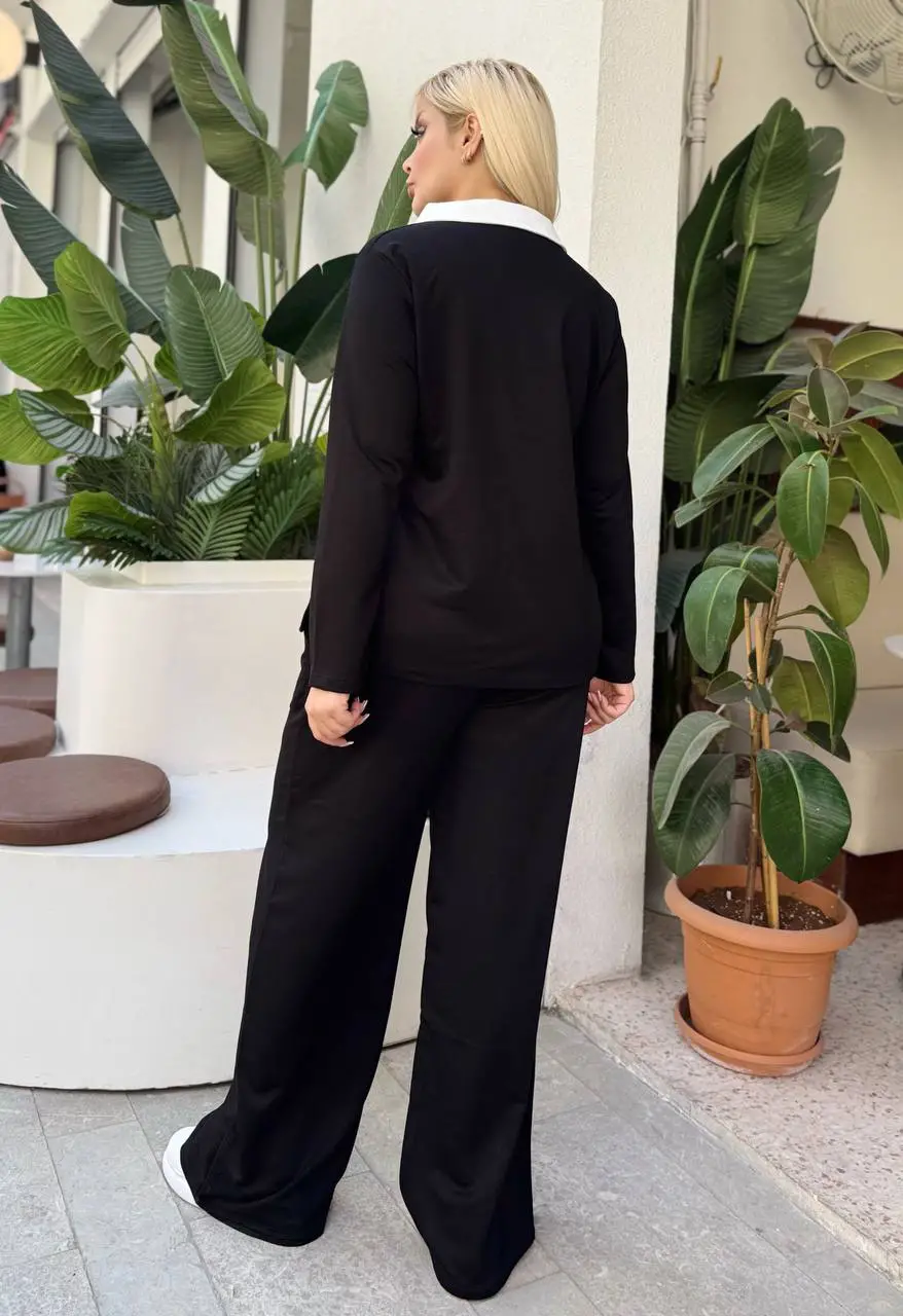 KADIN BÜYÜK BEDEN GÖMLEK YAKA DETAY LİKRALI KRİSTAL İKİ İPLİK TAKIM