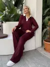 KADIN BÜYÜK BEDEN GÖMLEK YAKA DETAY LİKRALI KRİSTAL İKİ İPLİK TAKIM