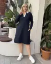 KADIN BÜYÜK BEDEN GÖMLEK YAKA GİZLİ CEP DETAY LİKRALI KRİSTAL İKİ İPLİK ELBİSE