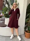 KADIN BÜYÜK BEDEN GÖMLEK YAKA GİZLİ CEP DETAY LİKRALI KRİSTAL İKİ İPLİK ELBİSE