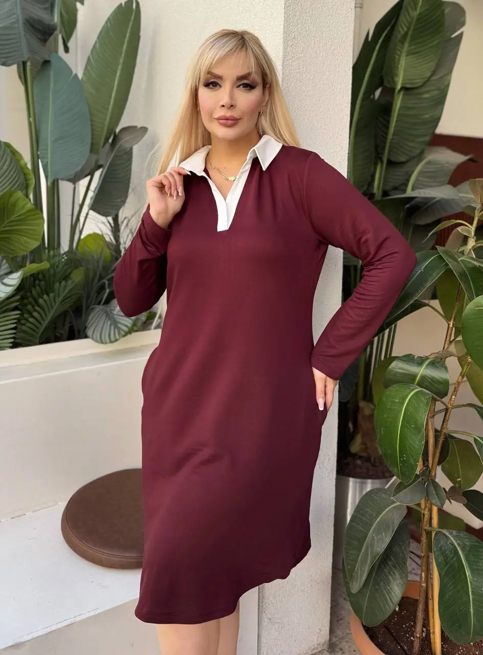 KADIN BÜYÜK BEDEN GÖMLEK YAKA GİZLİ CEP DETAY LİKRALI KRİSTAL İKİ İPLİK ELBİSE