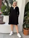 KADIN BÜYÜK BEDEN GÖMLEK YAKA GİZLİ CEP DETAY LİKRALI KRİSTAL İKİ İPLİK ELBİSE