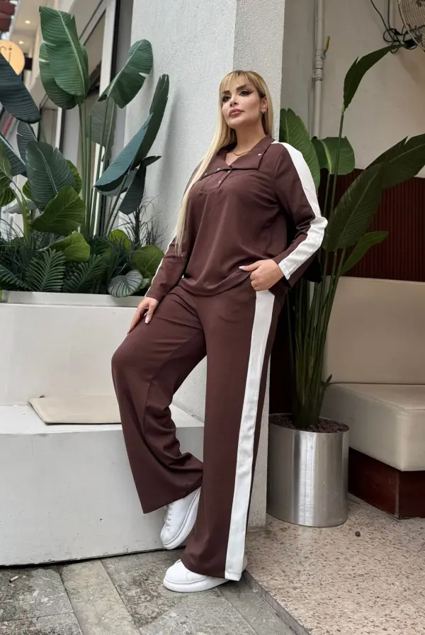 KADIN BÜYÜK BEDEN ÇITÇITLI DEVRİK YAKA LİKRALI OYSHO KUMAŞ TAKIM