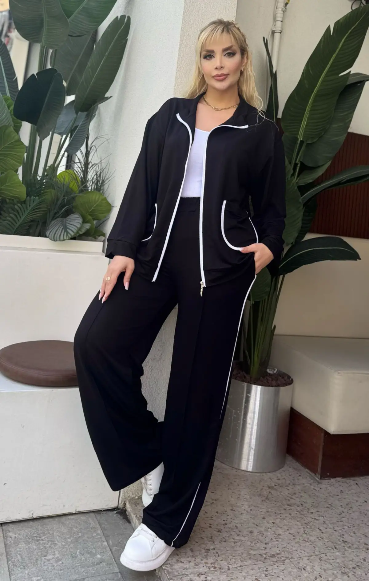 KADIN BÜYÜK BEDEN BEYAZ BİYE DETAY LİKRALI KRİSTAL İKİ İPLİK TAKIM