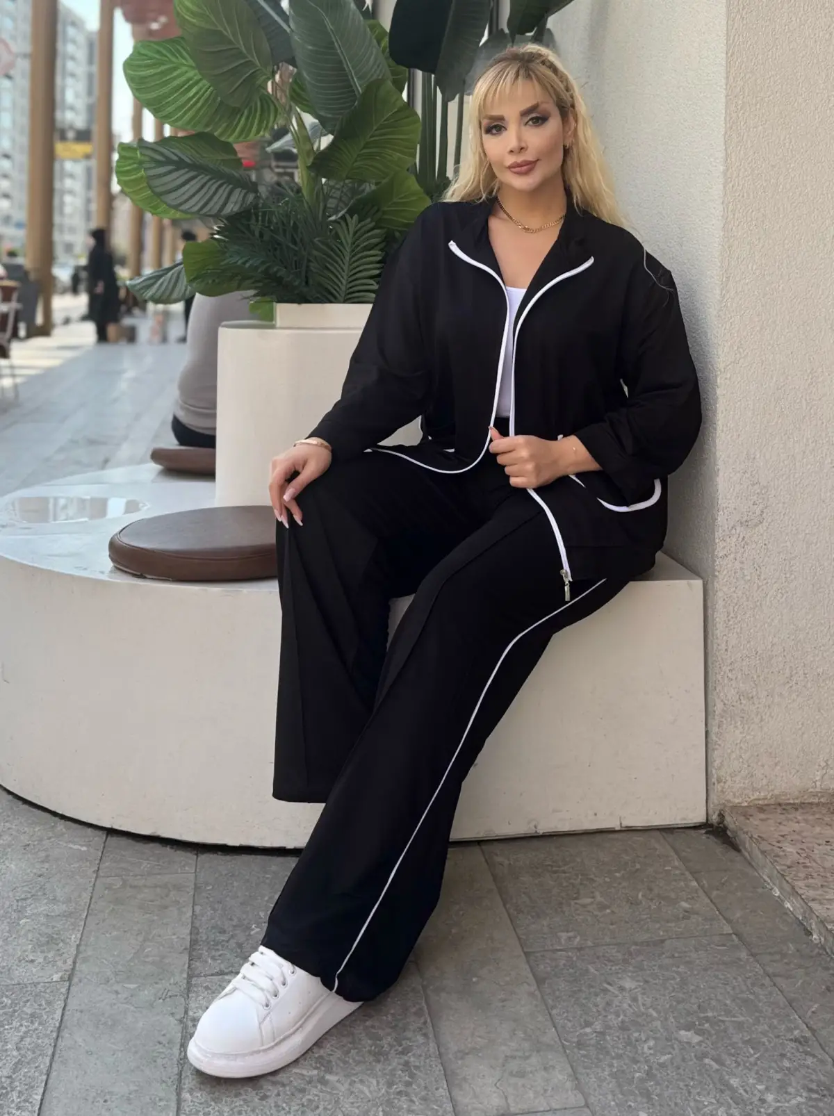 KADIN BÜYÜK BEDEN BEYAZ BİYE DETAY LİKRALI KRİSTAL İKİ İPLİK TAKIM