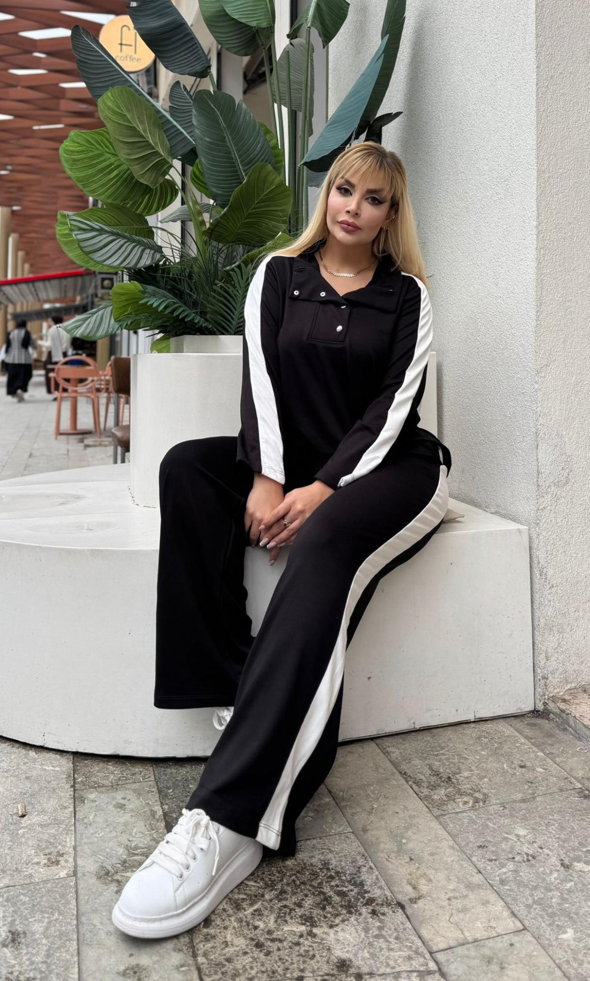 KADIN BÜYÜK BEDEN ÇITÇITLI DEVRİK YAKA LİKRALI OYSHO KUMAŞ TAKIM