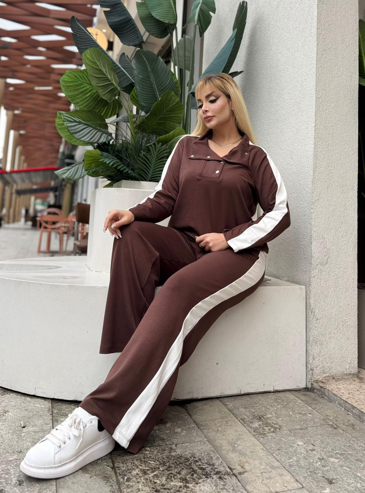 KADIN BÜYÜK BEDEN ÇITÇITLI DEVRİK YAKA LİKRALI OYSHO KUMAŞ TAKIM