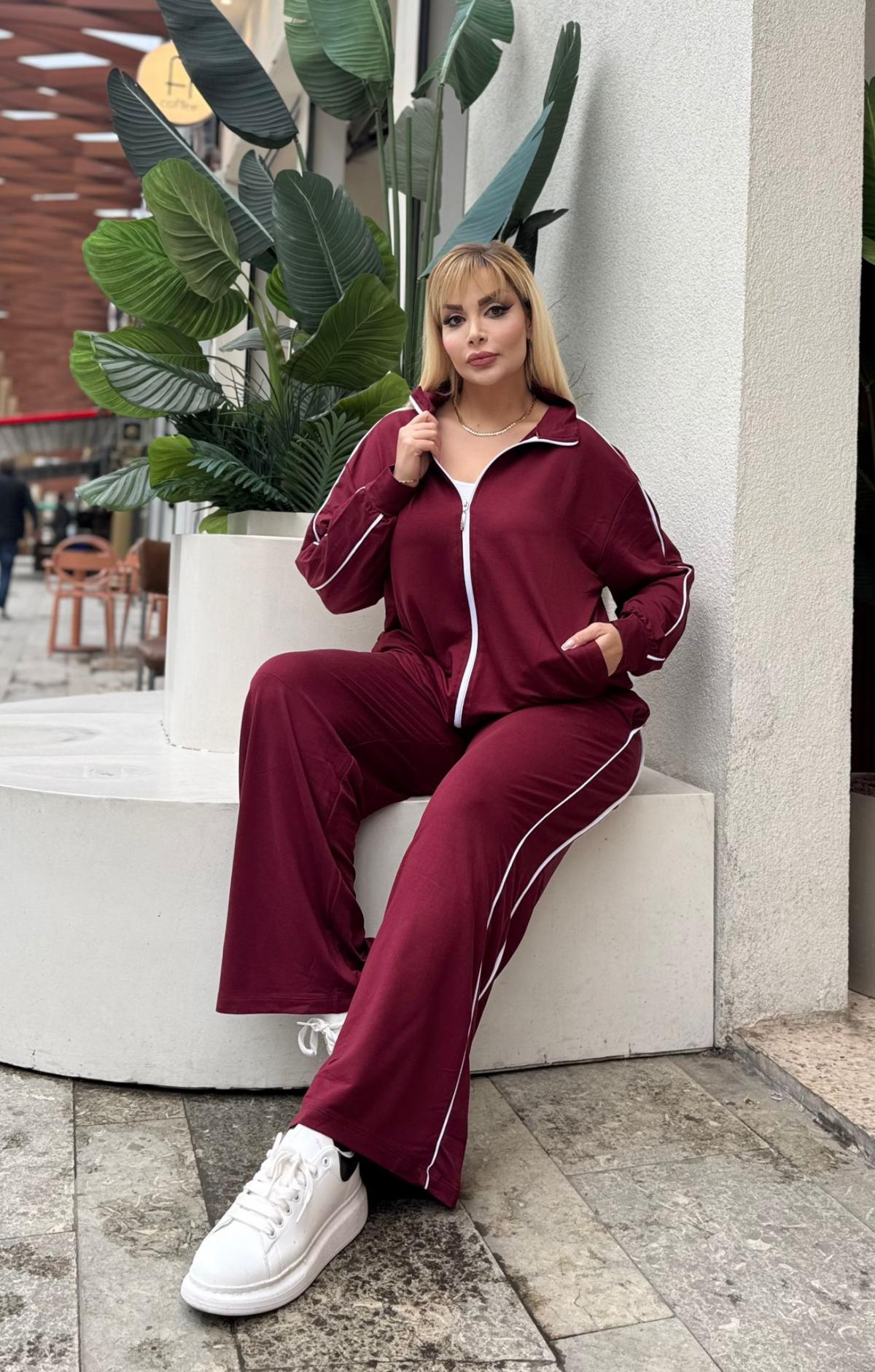 KADIN BÜYÜK BEDEN ÇİFT BİYE DETAY LİKRALI KRİSTAL İKİ İPLİK TAKIM