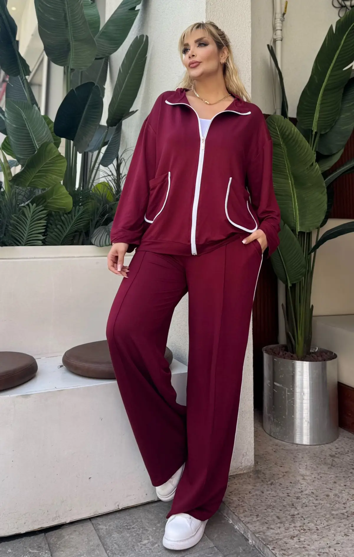 KADIN BÜYÜK BEDEN BEYAZ BİYE DETAY LİKRALI KRİSTAL İKİ İPLİK TAKIM