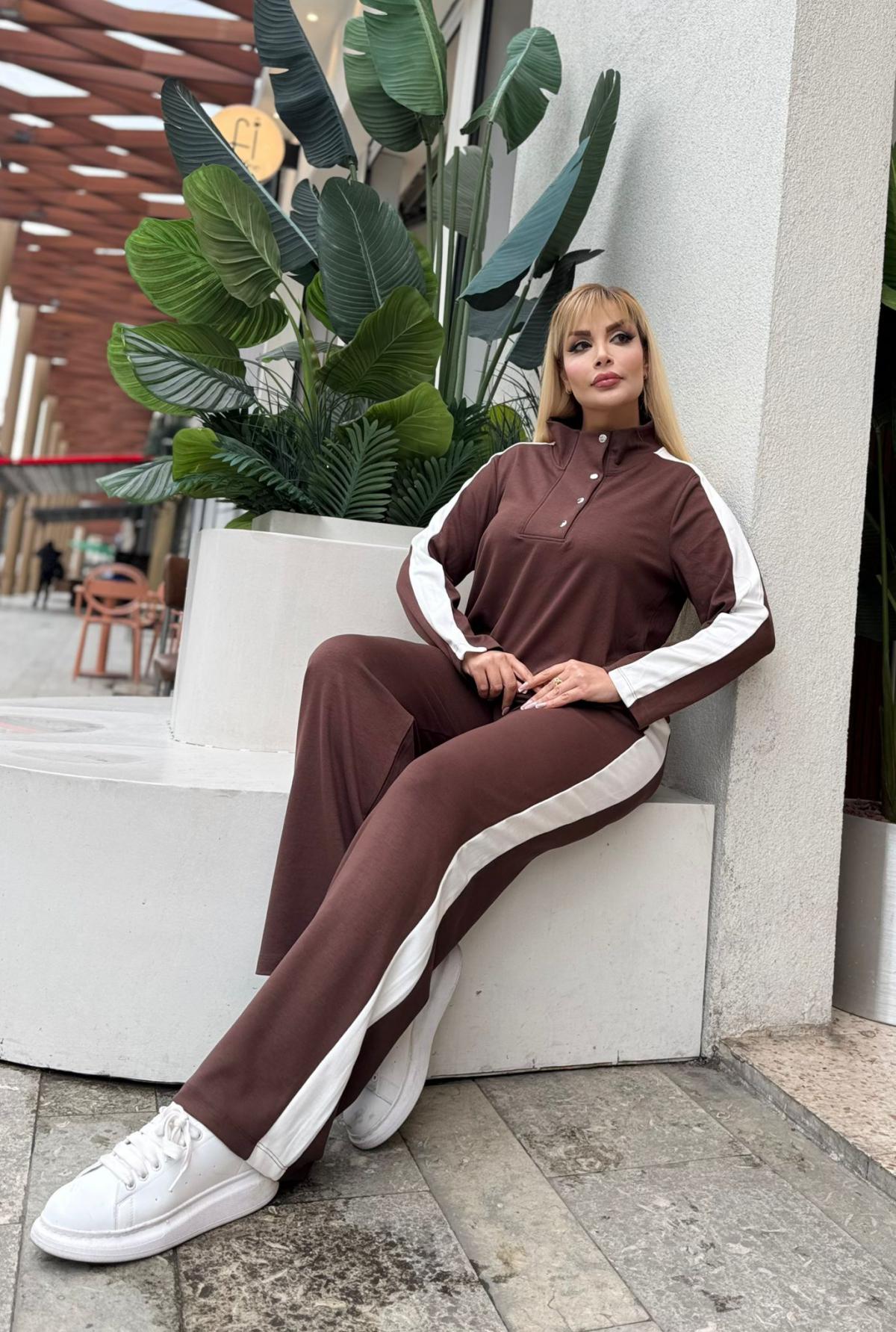 KADIN BÜYÜK BEDEN ÇITÇITLI DEVRİK YAKA LİKRALI OYSHO KUMAŞ TAKIM