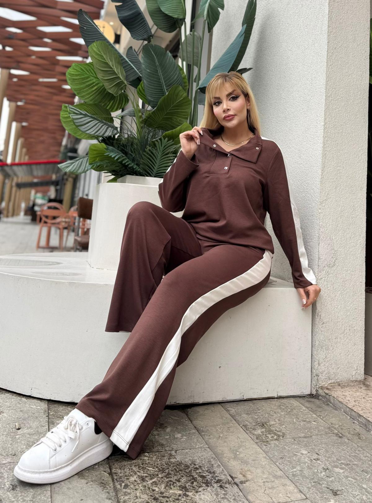 KADIN BÜYÜK BEDEN ÇITÇITLI DEVRİK YAKA LİKRALI OYSHO KUMAŞ TAKIM