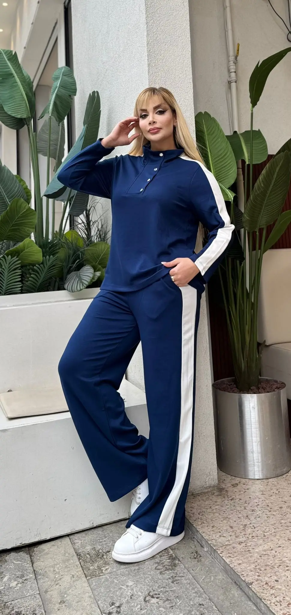 KADIN BÜYÜK BEDEN ÇITÇITLI DEVRİK YAKA LİKRALI OYSHO KUMAŞ TAKIM