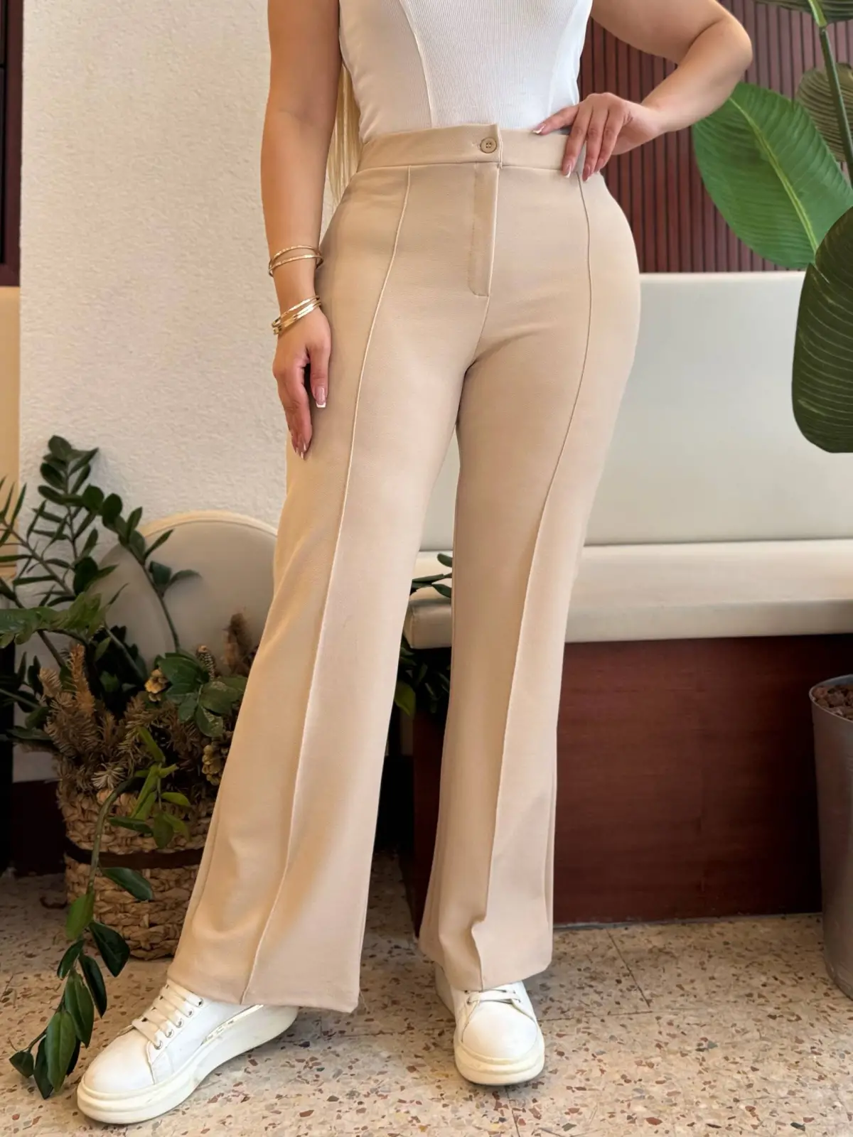  KADIN BÜYÜK BEDEN FERMUARLI ÜTÜ ÇİZGİLİ LİKRALI İSPANYOL PAÇA PANTOLON