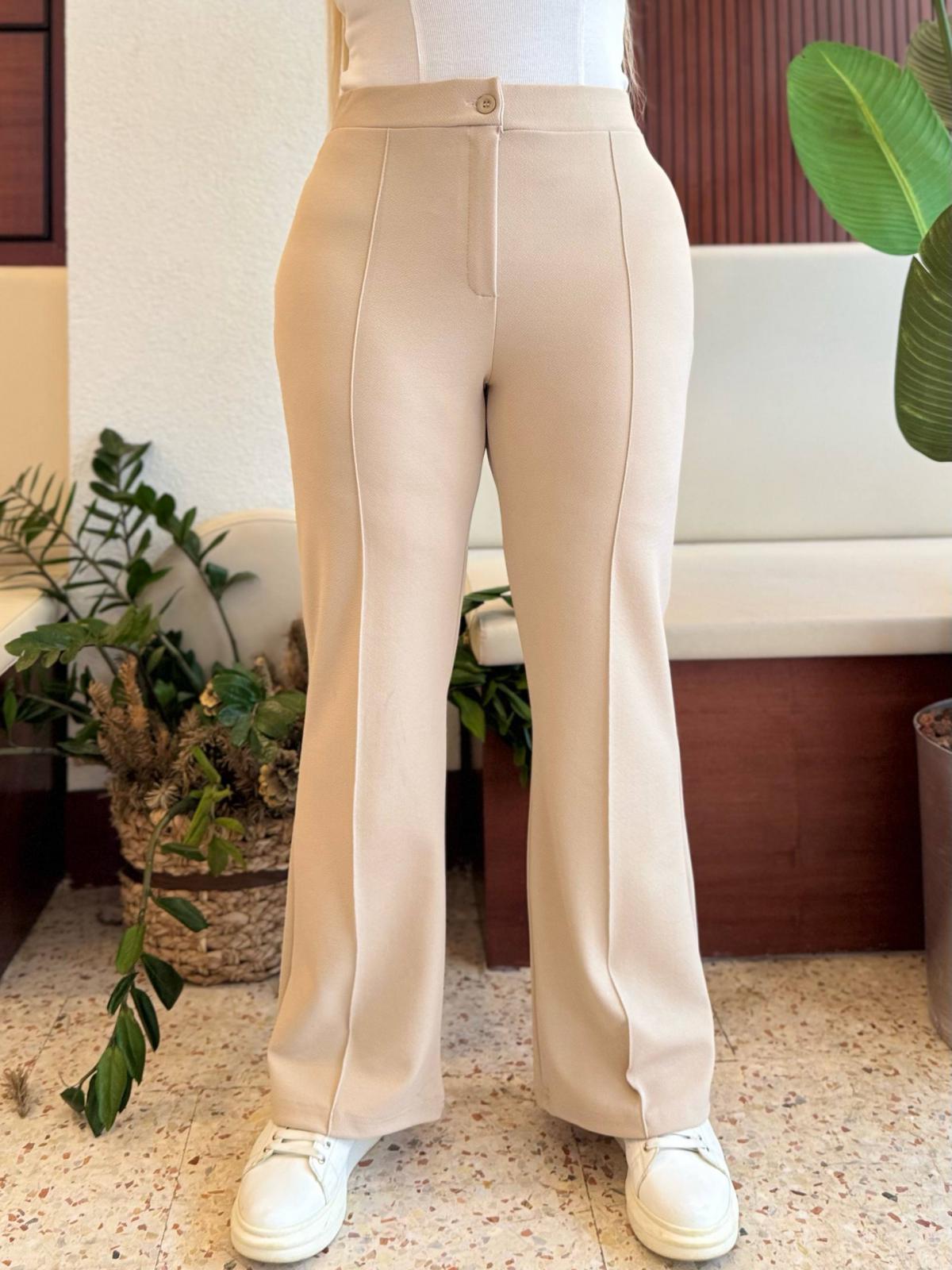  KADIN BÜYÜK BEDEN FERMUARLI ÜTÜ ÇİZGİLİ LİKRALI İSPANYOL PAÇA PANTOLON