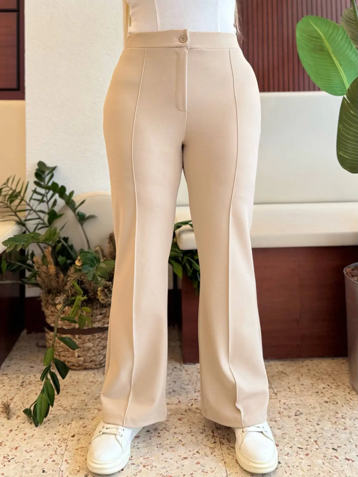  KADIN BÜYÜK BEDEN FERMUARLI ÜTÜ ÇİZGİLİ LİKRALI İSPANYOL PAÇA PANTOLON