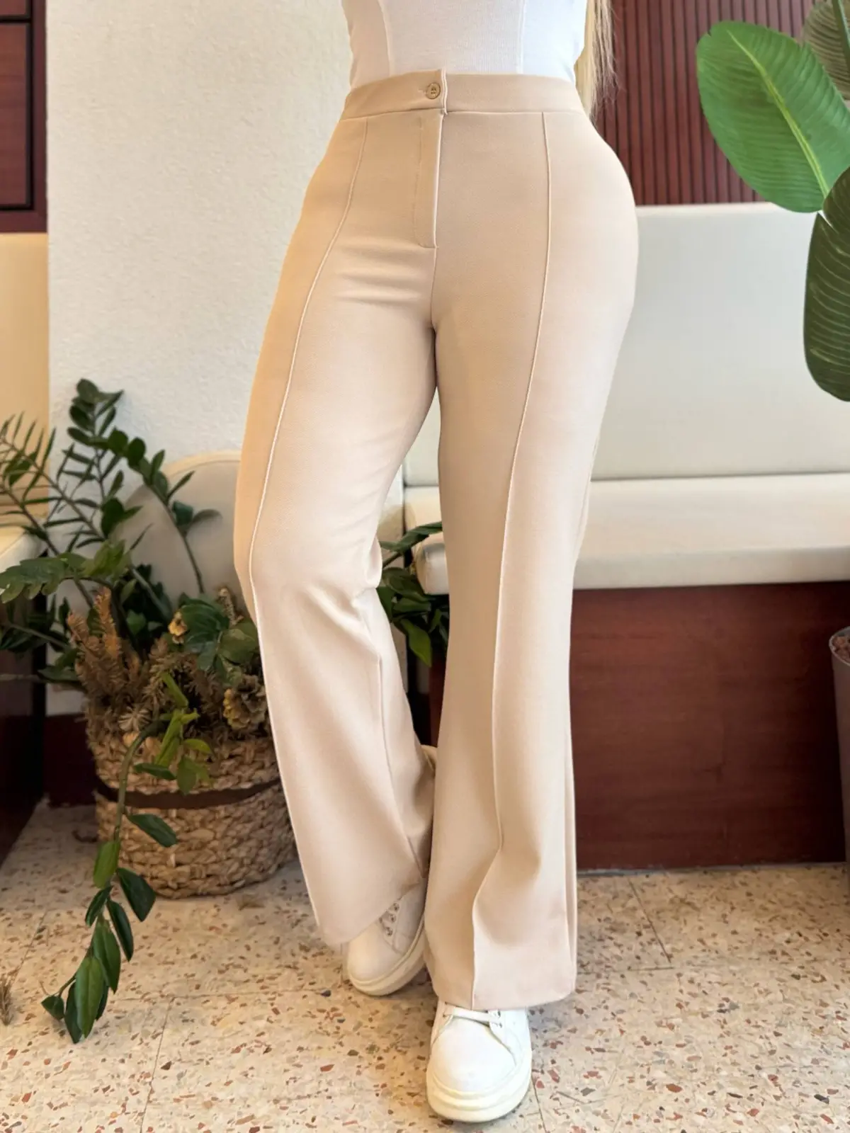  KADIN BÜYÜK BEDEN FERMUARLI ÜTÜ ÇİZGİLİ LİKRALI İSPANYOL PAÇA PANTOLON