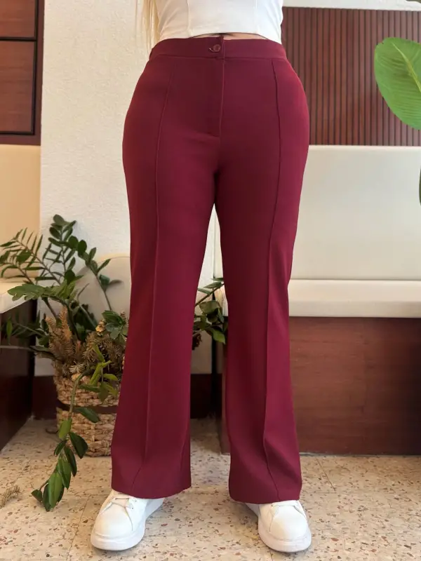  KADIN BÜYÜK BEDEN FERMUARLI ÜTÜ ÇİZGİLİ LİKRALI İSPANYOL PAÇA PANTOLON