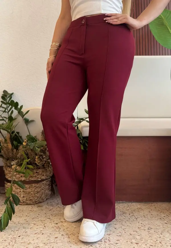  KADIN BÜYÜK BEDEN FERMUARLI ÜTÜ ÇİZGİLİ LİKRALI İSPANYOL PAÇA PANTOLON