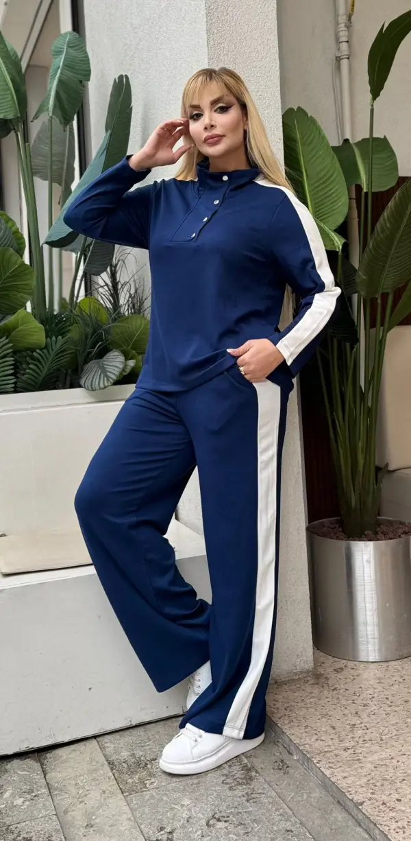 KADIN BÜYÜK BEDEN ÇITÇITLI DEVRİK YAKA LİKRALI OYSHO KUMAŞ TAKIM