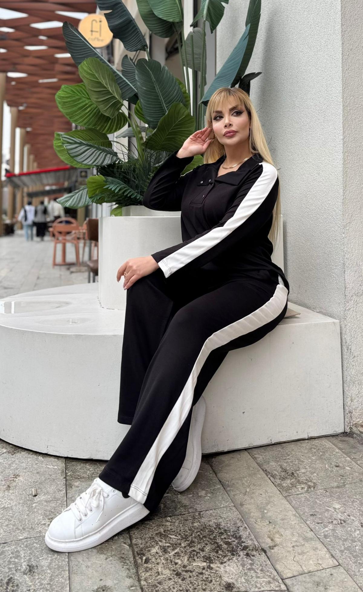 KADIN BÜYÜK BEDEN ÇITÇITLI DEVRİK YAKA LİKRALI OYSHO KUMAŞ TAKIM