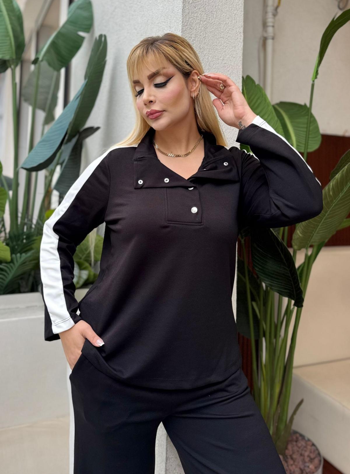 KADIN BÜYÜK BEDEN ÇITÇITLI DEVRİK YAKA LİKRALI OYSHO KUMAŞ TAKIM