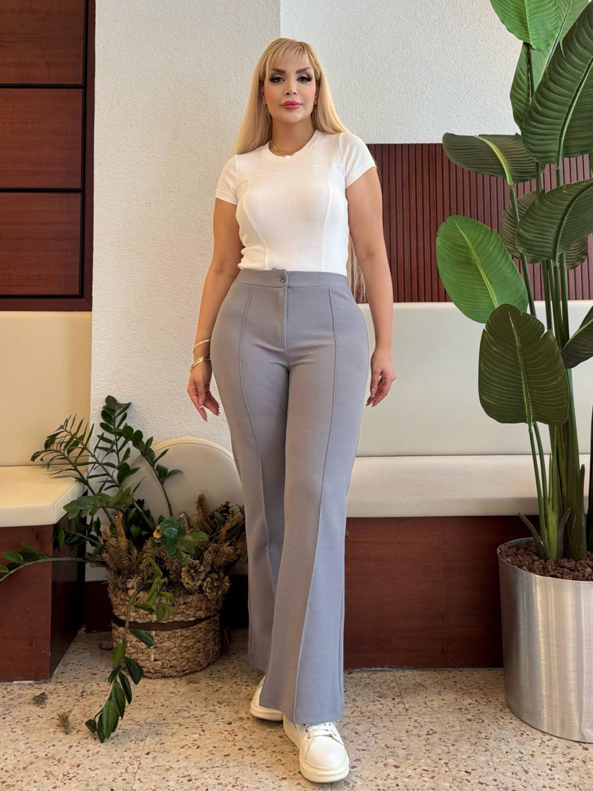  KADIN BÜYÜK BEDEN FERMUARLI ÜTÜ ÇİZGİLİ LİKRALI İSPANYOL PAÇA PANTOLON