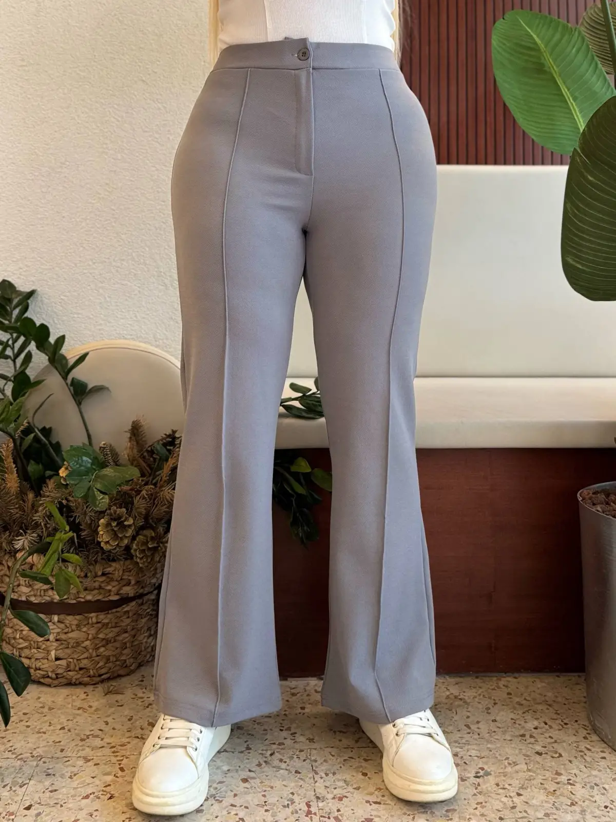  KADIN BÜYÜK BEDEN FERMUARLI ÜTÜ ÇİZGİLİ LİKRALI İSPANYOL PAÇA PANTOLON