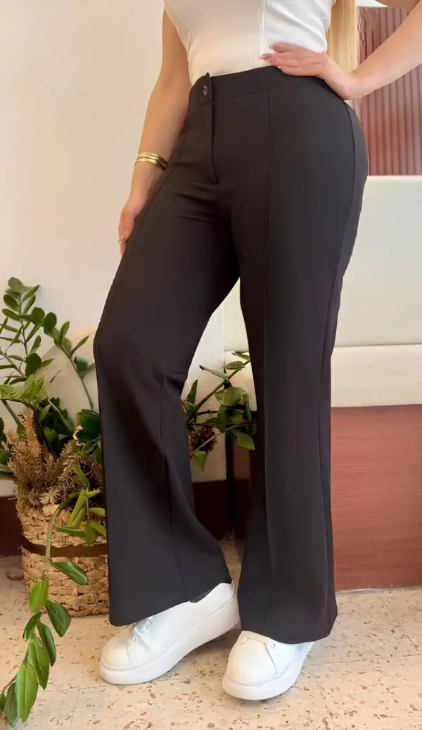  KADIN BÜYÜK BEDEN FERMUARLI ÜTÜ ÇİZGİLİ LİKRALI İSPANYOL PAÇA PANTOLON