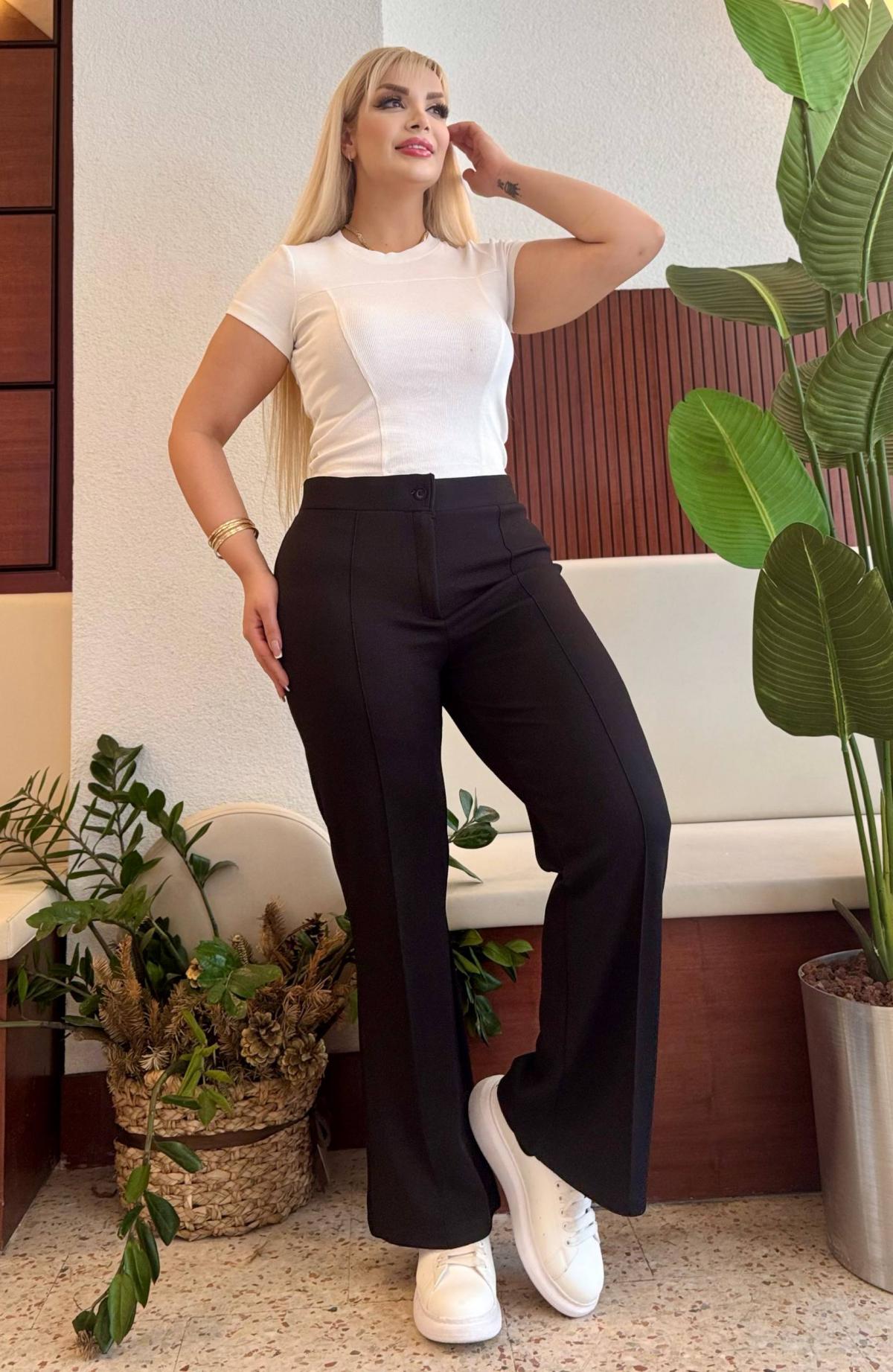  KADIN BÜYÜK BEDEN FERMUARLI ÜTÜ ÇİZGİLİ LİKRALI İSPANYOL PAÇA PANTOLON