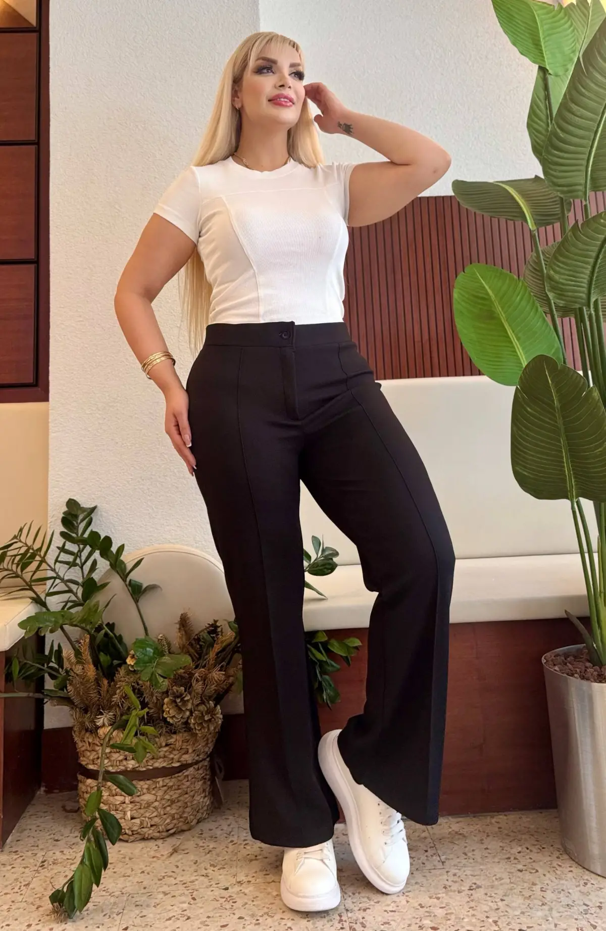  KADIN BÜYÜK BEDEN FERMUARLI ÜTÜ ÇİZGİLİ LİKRALI İSPANYOL PAÇA PANTOLON