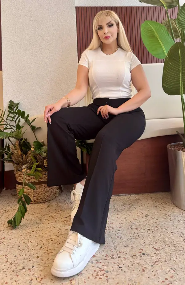  KADIN BÜYÜK BEDEN FERMUARLI ÜTÜ ÇİZGİLİ LİKRALI İSPANYOL PAÇA PANTOLON