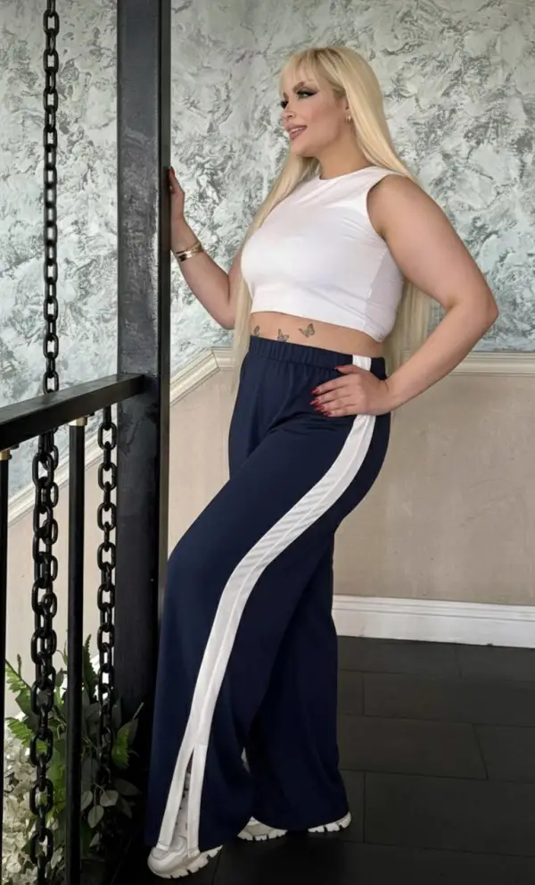 KADIN BÜYÜK BEDEN YANLARI YIRTMAÇLI ESNEK KRİSTAL PANTOLON