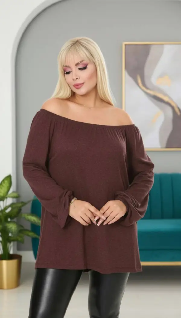 KADIN BÜYÜK BEDEN MADONNA YAKA YÜNLÜ VİSKON BLUZ