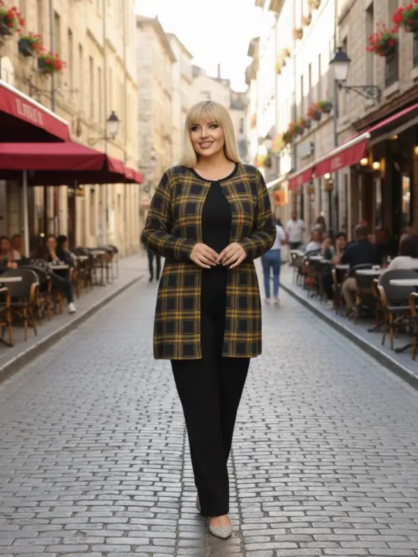 KADIN BÜYÜK BEDEN YAKASI KOPÇA DETAY JAKARLI ABİYE HIRKA