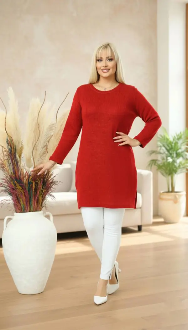 KADIN BÜYÜK BEDEN YANLARI YIRTMAÇLI TRİKO TUNİK